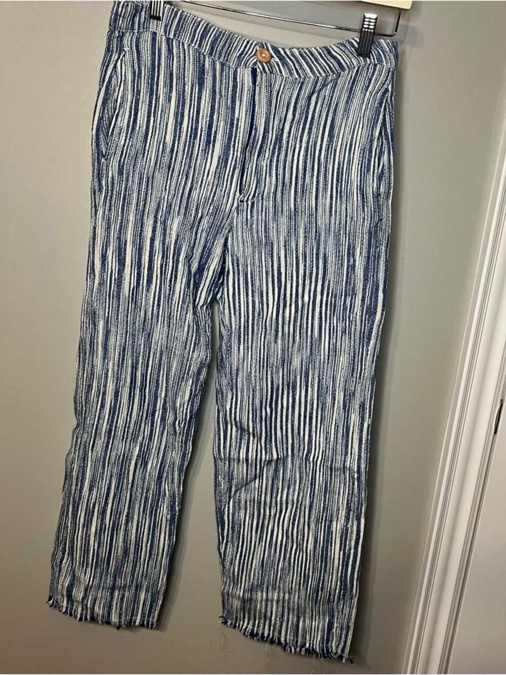 Free People Blue & White Striped Straight-Leg Jeans